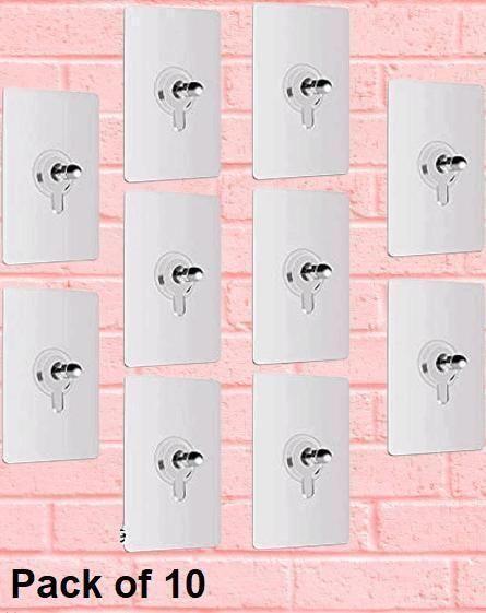 Self Adhesive Hooks for Wall Heavy Duty Strong Nail Free for Hanging Photo Frame Hook (Pack of 10)