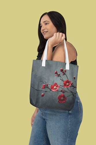 Art to Doors | Red Blossom on Gray | Tote Bags | Shopping Bag For Grocery | Aesthetic Carry Bag | Tote Bag for Shopping, Travel, office & beach bags for women