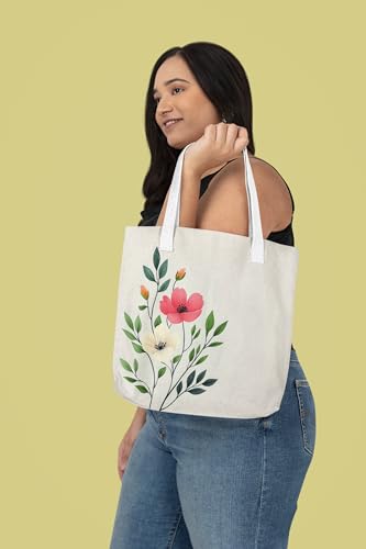 Art to Doors | Pink and White Floral Art | Tote Bags | Shopping Bag For Grocery | Aesthetic Carry Bag | Tote Bag for Shopping, Travel, office & beach bags for women