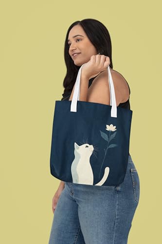 Art to Doors | Cat Smelling a Flower | Tote Bags | Shopping Bag For Grocery | Aesthetic Carry Bag | Tote Bag for Shopping, Travel, office & beach bags for women