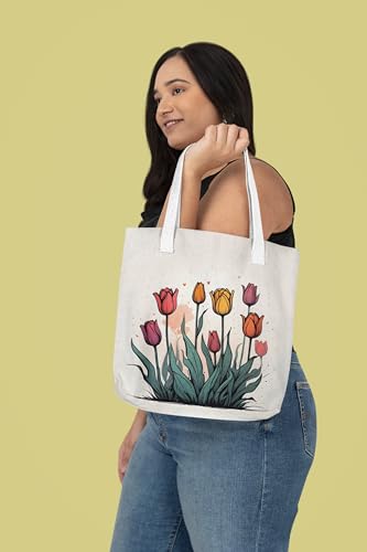 Art to Doors | Tulip Garden | Tote Bags | Shopping Bag For Grocery | Aesthetic Carry Bag | Tote Bag for Shopping, Travel, office & beach bags for women