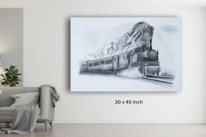 Art to Doors | Locomotive And Black Smoke | Artist Avishek Nag | Vertical | Art Prints | Home Decor | Wall Art | Gift Items | Canvas Frame