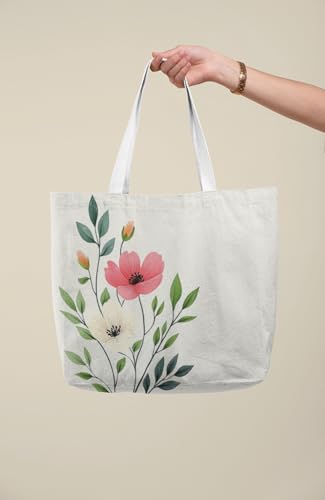 Art to Doors | Pink and White Floral Art | Tote Bags | Shopping Bag For Grocery | Aesthetic Carry Bag | Tote Bag for Shopping, Travel, office & beach bags for women