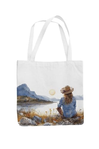 Art to Doors | Girl sitting beside Lake Theme | Tote Bags | Shopping Bag For Grocery | Aesthetic Carry Bag | Tote Bag for Shopping, Travel, office & beach bags for women