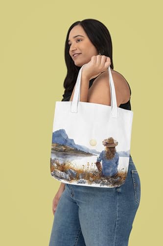 Art to Doors | Girl sitting beside Lake Theme | Tote Bags | Shopping Bag For Grocery | Aesthetic Carry Bag | Tote Bag for Shopping, Travel, office & beach bags for women