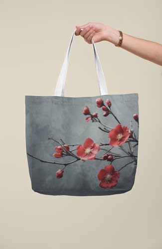 Art to Doors | Red Blossom on Gray | Tote Bags | Shopping Bag For Grocery | Aesthetic Carry Bag | Tote Bag for Shopping, Travel, office & beach bags for women