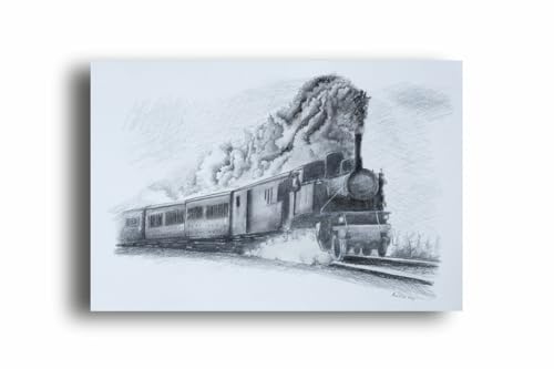 Art to Doors | Locomotive And Black Smoke | Artist Avishek Nag | Vertical | Art Prints | Home Decor | Wall Art | Gift Items | Canvas Frame