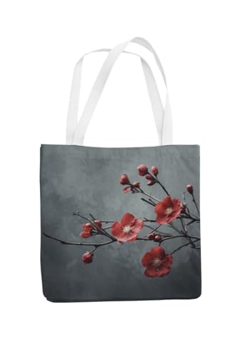 Art to Doors | Red Blossom on Gray | Tote Bags | Shopping Bag For Grocery | Aesthetic Carry Bag | Tote Bag for Shopping, Travel, office & beach bags for women