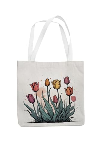 Art to Doors | Tulip Garden | Tote Bags | Shopping Bag For Grocery | Aesthetic Carry Bag | Tote Bag for Shopping, Travel, office & beach bags for women