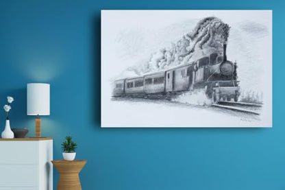 Art to Doors | Locomotive And Black Smoke | Artist Avishek Nag | Vertical | Art Prints | Home Decor | Wall Art | Gift Items | Canvas Frame