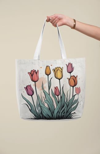 Art to Doors | Tulip Garden | Tote Bags | Shopping Bag For Grocery | Aesthetic Carry Bag | Tote Bag for Shopping, Travel, office & beach bags for women