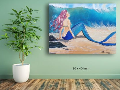 Art to Doors| Alone Mermaid | Artist Archana Sharan | Rectangle | Art Print | Home Decor | Wall Decor | Gift Items | Canvas Frame