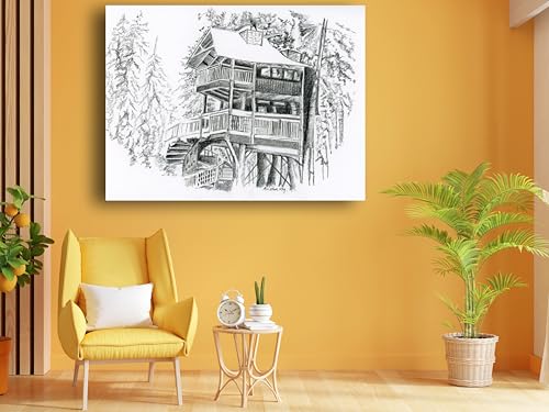 Art to Doors | Snow Covered Cabin In Woods | Artist Avishek Nag | Horizontal | Art Print | Home Decor | Wall Decor | Gifts for Women | Gifts for Men | Gift Items | Wall Art (Canvas Frame, 27x36 Inch)