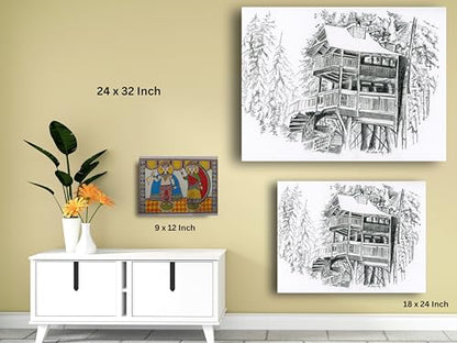 Art to Doors | Snow Covered Cabin In Woods | Artist Avishek Nag | Horizontal | Art Print | Home Decor | Wall Decor | Gifts for Women | Gifts for Men | Gift Items | Wall Art (Canvas Frame, 27x36 Inch)