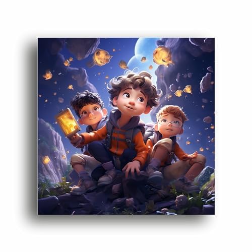 Nighttime Wonder: Kids' Illustration Canvas Print - Inspiring Imaginations, Perfect for Any Space | Canvas Wrap Wooden Framed | Personalized Gift For Anniversary, Birthday, Home Decor (10x10 Inch)