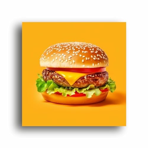 Burger Delight: Canvas Print - Mouthwatering Art for Foodies! | Canvas Wrap Wooden Framed | Personalized Gift For Anniversary, Birthday, Wedding, Home Decor (12x12 Inch)