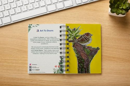 Art to Doors | House Sparrow | Artist Puja Kumari | Spiral Notebooks | A5 Size Paper | 120 Pages | 70 GSM Paper | Attractive Cover Designs | Soft Cover | Notebooks for College Students