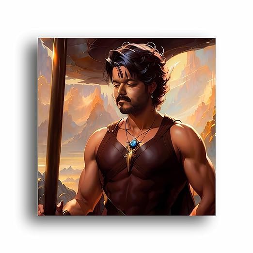 Art to Doors Vijay | Joseph Vijay Chandrasekhar : The Iconic Illustration - Canvas Print | Personalized Gift For Anniversary, Birthday, Wedding, Home Decor | Wall Frames (Canvas Frame, 30x30 Inch)