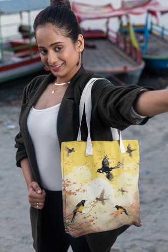 Art to Doors | Yellow Joy | Tote Bags | Shopping Bag For Grocery | Aesthetic Carry Bag | Tote Bag for Shopping, Travel, office & beach bags for women