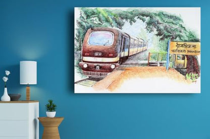 Art to Doors | Obscure Remote Railway Station | Artist Avishek Nag | Vertical | Art Print | Home Decor | Wall Decor | Gift Items | Wall Art | Canvas Frame