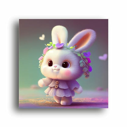 Adorable Bunny Bliss: Canvas Print Illustration of Cute Miss Bunny - Perfect Wall Decor! | Canvas Wrap Wooden Framed | Personalized Gift For Anniversary, Birthday, Wedding, Home Decor (8x8Inch)