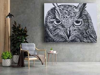 Art to Doors| Pencil Sketch Owl | Artist Vinith Vijayan | Rectangle | Art Print | Home Decor | Wall Decor | Gift Items | Canvas Frame