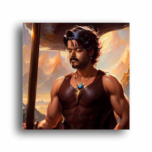 Art to Doors Vijay | Joseph Vijay Chandrasekhar : The Iconic Illustration - Canvas Print | Personalized Gift For Anniversary, Birthday, Wedding, Home Decor | Wall Frames (Canvas Frame, 10x10 Inch)