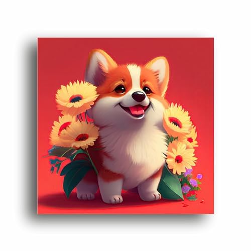 Paws and Petals: Dog with Flowers Canvas Print - Bring Joy to Your Walls!