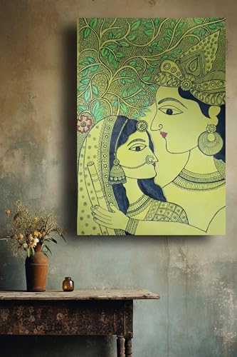 Art to Doors | Radha Krishna Madhubani Art | Artist Swati Vishwakarma | Vertical | Art Prints | Home Decor | Wall Art | Gift Items | Canvas Frame