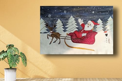 Art to Doors| Santa Claus And Olaf | Artist Lovina Cano | Rectangle | Art Print | Home Decor | Wall Decor | Gift Items | Canvas Frame