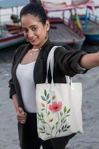 Art to Doors | Pink and White Floral Art | Tote Bags | Shopping Bag For Grocery | Aesthetic Carry Bag | Tote Bag for Shopping, Travel, office & beach bags for women