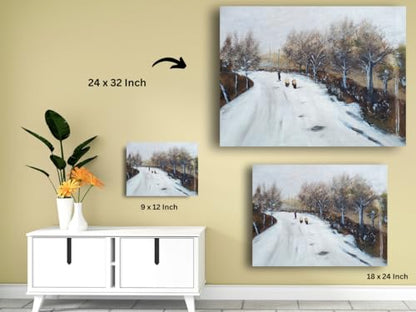 Art to Doors| Winter's Quiet Path | Artist Poonam Patil | Rectangle | Art Print | Home Decor | Wall Decor | Gift Items | Canvas Frame