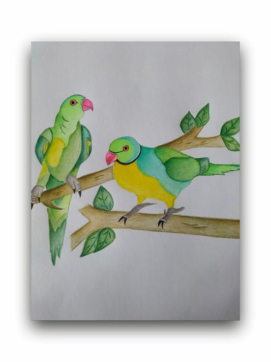 Art to Doors| Two Birds | Artist Shiladitya Chatterjee | Rectangle | Art Print | Home Decor | Wall Decor | Gift Items | Canvas Frame