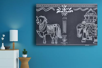 Art to Doors| Sketch Haathi Ghoda Palki | Artist Vinith Vijayan | Rectangle | Art Print | Home Decor | Wall Decor | Gift Items | Canvas Frame