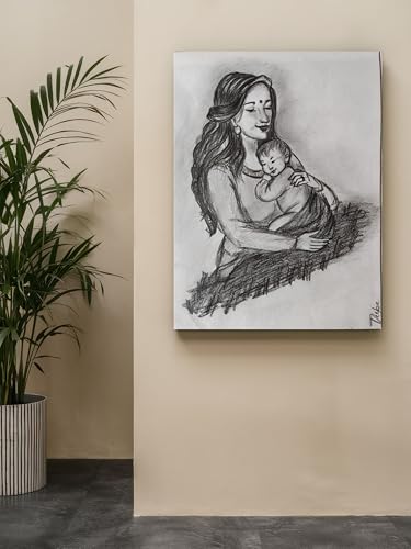 Art to Doors | Mother Love Sketch | Artist Dipa Sinha | Vertical | Art Prints | Home Decor | Wall Art | Gift Items | Canvas Frame