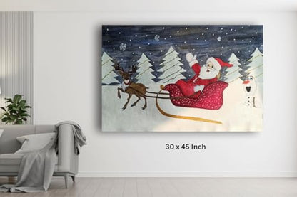 Art to Doors| Santa Claus And Olaf | Artist Lovina Cano | Rectangle | Art Print | Home Decor | Wall Decor | Gift Items | Canvas Frame