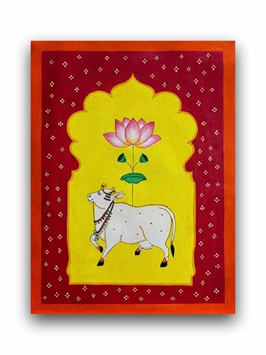 Art to Doors | Folk Art Pichwai Cow | Artist Bhavika Kamatkar Pote | Vertical | Art Prints | Home Decor | Wall Art | Gift Items | Canvas Frame