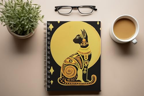 Art to Doors | Egyptian Cat | Artist Megha Tiwari | Spiral Notebooks | A5 Size Paper | 120 Pages | 70 GSM Paper | Attractive Cover Designs