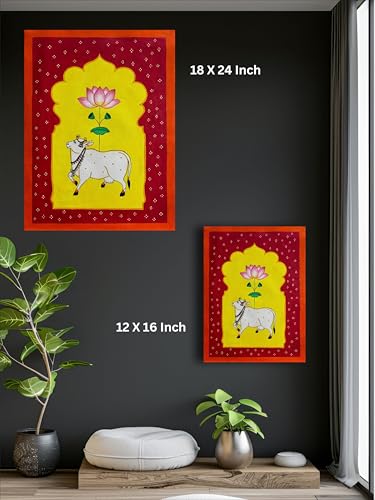 Art to Doors | Folk Art Pichwai Cow | Artist Bhavika Kamatkar Pote | Vertical | Art Prints | Home Decor | Wall Art | Gift Items | Canvas Frame