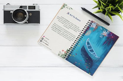 Art to Doors | Boat In A Turquoise Lake | Artist Mayuri Verma | Spiral Notebooks | A5 Size Paper | 120 Pages | 70 GSM Paper | Attractive Cover Designs