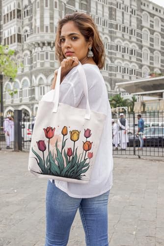 Art to Doors | Tulip Garden | Tote Bags | Shopping Bag For Grocery | Aesthetic Carry Bag | Tote Bag for Shopping, Travel, office & beach bags for women