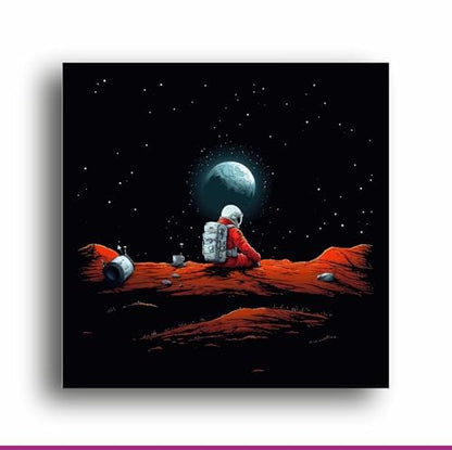 Art to Doors Solitude in Crimson Cosmos: Alone in Space Canvas Print | Canvas Wrap Wooden Framed | Personalized Gift For Anniversary, Birthday, Wedding, Home Decor