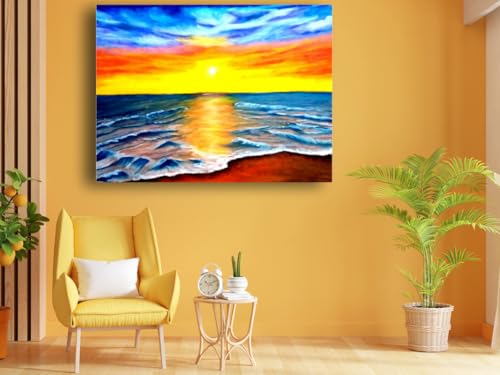 Art to Doors| Vibrant Beach | Artist Prathima Rao G | Rectangle | Art Print | Home Decor | Wall Decor | Gift Items | Canvas Frame