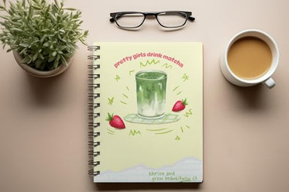 Art to Doors | Pretty Girls Drink Matcha | Spiral Notebooks | A5 Size Paper | 120 Pages | 70 GSM Paper | Attractive Cover Designs