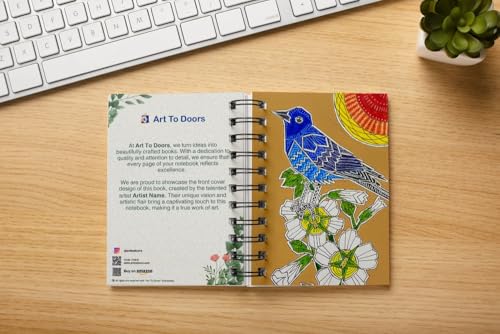 Art to Doors | Bluerock Thrush | Artist Puja Kumari | Spiral Notebooks | A5 Size Paper | 120 Pages | 70 GSM Paper | Attractive Cover Designs | Soft Cover | Notebooks for College Students