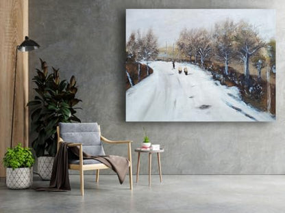 Art to Doors| Winter's Quiet Path | Artist Poonam Patil | Rectangle | Art Print | Home Decor | Wall Decor | Gift Items | Canvas Frame