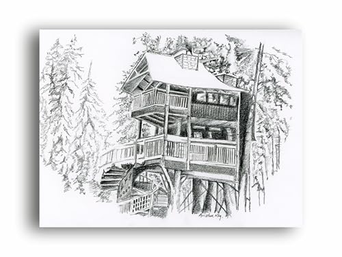 Art to Doors | Snow Covered Cabin In Woods | Artist Avishek Nag | Horizontal | Art Print | Home Decor | Wall Decor | Gifts for Women | Gifts for Men | Gift Items | Wall Art (Canvas Frame, 27x36 Inch)