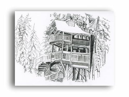 Art to Doors | Snow Covered Cabin In Woods | Artist Avishek Nag | Horizontal | Art Print | Home Decor | Wall Decor | Gifts for Women | Gifts for Men | Gift Items | Wall Art (Canvas Frame, 27x36 Inch)