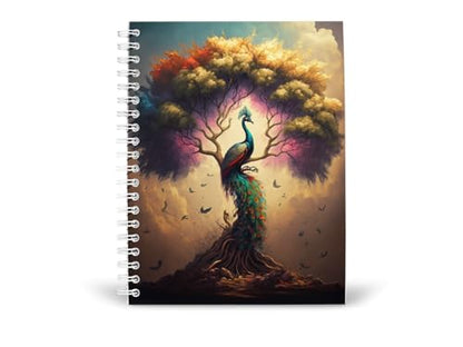 Art to Doors | Peacock Perched on a Tree | Spiral Notebooks | A5 Size Paper | 120 Pages | 70 GSM Paper | Attractive Cover Designs