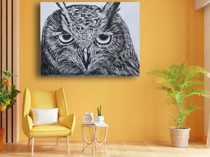 Art to Doors| Pencil Sketch Owl | Artist Vinith Vijayan | Rectangle | Art Print | Home Decor | Wall Decor | Gift Items | Canvas Frame